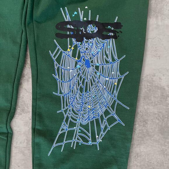 Spider Sweatpants Green Rhinestone Cuffed Joggers Streetwear XL Hood Baggy God - Picture 2 of 5